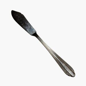 Stainless Steel Butter Knife Elegant Grooved Handle Vintage Art Deco Design